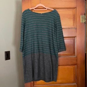 LOFT Teal & Grey Striped Sweater Dress Sz L